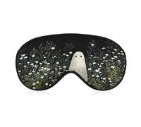 Masque de sommeil pour les yeux avec fantôme mignon dans un champ de fleurs sauvages blanches, masque de sommeil pour homme et femme, sangle réglable, pour voyage, yoga, sieste, travail