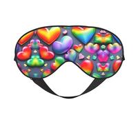 Masque de sommeil pour les yeux avec imprimé cœurs colorés arc-en-ciel, confortable avec sangle réglable