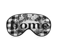 Masque de sommeil pour les yeux avec inscription « Home » et couronne de fleurs - Masque de sommeil à carreaux noirs et blancs pour homme et femme - Sangle réglable - Pour voyage, yoga, sieste