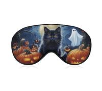 Masque de sommeil pour les yeux avec motif chat noir, citrouilles, fantômes, Halloween, masque de sommeil pour homme et femme, sangle réglable, pour voyage, yoga, sieste, travail