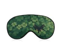 Masque de sommeil pour les yeux avec motif chat noir derrière un tas de trèfles verts pour homme et femme avec sangle réglable pour voyage, yoga, sieste, travail