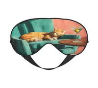 Masque de sommeil pour les yeux avec motif chat tigré orange sur fauteuil en velours bleu sarcelle, avec sangle réglable, protection pour les yeux, bloque la lumière pour femmes et hommes, voyage en