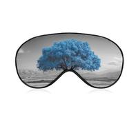 Masque de sommeil pour les yeux avec motif d'arbre bleu majestueux avec feuilles, masque de sommeil noir et blanc pour homme et femme avec sangle réglable pour voyage, yoga, sieste, travail