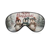 Masque de sommeil pour les yeux avec motif d'arbre de Noël mignon avec trois pingouins - Pour homme et femme - Sangle réglable - Pour voyage, yoga, sieste, travail