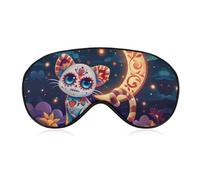 Masque de sommeil pour les yeux avec motif de chat et de lune et tête de mort Dia De Los Muertos - Masque bloquant la lumière - Bandeau avec sangle réglable pour femmes et hommes