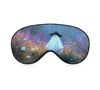 Masque de sommeil pour les yeux avec motif de fantôme mignon - Chapeau noir à fleurs sauvages - Masque de sommeil pour homme et femme - Sangle réglable - Pour voyage, yoga, sieste, travail