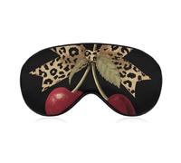 Masque de sommeil pour les yeux avec nœud imprimé léopard sur le dessus de deux cerises rouges pour homme et femme avec sangle réglable pour voyage, yoga, sieste, travail