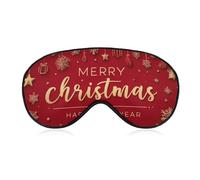 Masque de sommeil pour les yeux avec texte doré « Merry Christmas Happy New Year » pour homme et femme avec sangle réglable pour voyage, yoga, sieste, travail