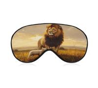 Masque de sommeil pour les yeux avec un lion mâle puissant debout avec un petit agneau pour homme et femme avec sangle réglable pour voyage, yoga, sieste, travail