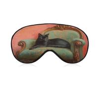 Masque de sommeil pour les yeux de chat noir se prélassant sur un canapé vert, masque de sommeil pour homme et femme, sangle réglable, pour voyage, yoga, sieste, travail