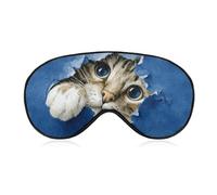 Masque de sommeil pour les yeux de chat - Papier bleu aquarelle - Sangle réglable - Pour voyage, yoga, sieste, travail