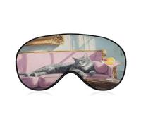 Masque de sommeil pour les yeux de chat tigré gris se prélassant sur un canapé rose, masque de sommeil pour homme et femme, sangle réglable, pour voyage, yoga, sieste, travail