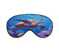 Masque de sommeil pour les yeux en forme de tortue de mer qui nage à travers un récif de corail - Masque de sommeil pour homme et femme - Sangle réglable - Pour voyage, yoga, sieste, travail