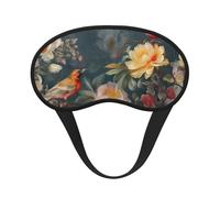 Masque de sommeil pour les yeux en soie avec sangle élastique super douce - Motif fleurs et oiseaux - Bandeau occultant pour homme et femme