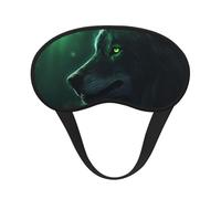 Masque de sommeil pour les yeux en soie avec sangle élastique super douce - Motif loup vert - Pour homme et femme - Pour voyage