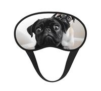 Masque de sommeil pour les yeux en soie avec sangle élastique super douce pour dormir sur le côté - Masque de sommeil pour les yeux - Joli carlin noir - Bandeau pour les yeux de nuit pour homme et