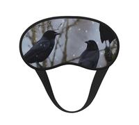 Masque de sommeil pour les yeux en soie avec sangle élastique super douce pour dormir sur le côté - Noir - Motif corbeau et oiseaux - Bandeau occultant pour homme et femme - Pour voyage