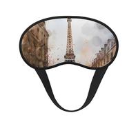Masque de sommeil pour les yeux en soie super doux avec sangle élastique - Masque de sommeil occultant pour les yeux - Aquarelle Paris nuit - Pour homme et femme - Pour voyage