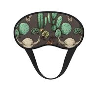 Masque de sommeil pour les yeux en soie super doux avec sangle élastique - Masque occultant pour les yeux - Tête de mort de taureau et cactus mignon - Bandeau pour les yeux - Pour homme et femme