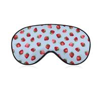 Masque de sommeil pour les yeux mignon fraise sur carreaux bleus, masques pour les yeux super doux avec sangle réglable, aide au sommeil ultime, bandeau sur les yeux, détendez-vous et soulagez votre f