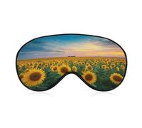 Masque de sommeil pour les yeux - Motif champ de tournesols sous le coucher du soleil - Masque de sommeil pour homme et femme - Sangle réglable - Pour voyage, yoga, sieste, travail