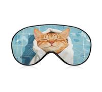 Masque de sommeil pour les yeux motif chat heureux avec serviette blanche sur la tête, masque de sommeil pour homme et femme, sangle réglable, pour voyage, yoga, sieste, travail