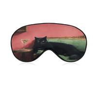 Masque de sommeil pour les yeux motif chat noir se prélassant sur le canapé vert sarcelle pour homme et femme avec sangle réglable pour voyage, yoga, sieste, travail