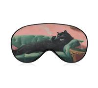 Masque de sommeil pour les yeux motif chat noir sur velours vert pour homme et femme avec sangle réglable pour voyage, yoga, sieste, travail
