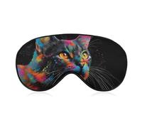 Masque de sommeil pour les yeux - Portrait de chat peint au néon - Pour homme et femme - Sangle réglable - Pour voyage, yoga, sieste, travail