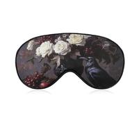 Masque de sommeil pour les yeux - Vase noir et roses blanches - Masque de sommeil corbeau pour homme et femme - Sangle réglable - Pour voyage, yoga, sieste, travail