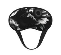 Masque de sommeil réglable avec imprimé tournesols noirs et blancs pour dormir, confortable, sans pression et respirant