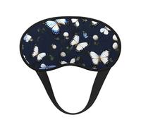 Masque de sommeil réglable avec motifs de fleurs blanches et papillons bleus pour dormir, confortable, sans pression et respirant