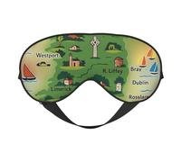 Masque de sommeil respirant avec imprimé carte de l'Irlande avec monuments pour l'extérieur, l'intérieur, les voyages, le camping, la méditation, le yoga, le travail