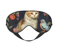 Masque de sommeil respirant avec imprimé chats, oiseaux et fleurs, pour l'extérieur, l'intérieur, les voyages, le camping, la méditation, le yoga, le travail