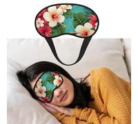 Masque de sommeil respirant bloquant la lumière - Fleurs hawaïennes sur fond vert - Bandeau doux et confortable pour la nuit - Pour homme et femme - Pour la sieste à la maison