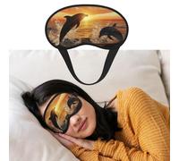 Masque de sommeil respirant bloquant la lumière - Motif dauphins sautant hors de l'eau au coucher du soleil - Bandeau doux et confortable pour la nuit - Pour homme et femme - Pour la sieste à la