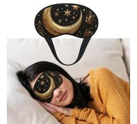 Masque de sommeil respirant bloquant la lumière - Motif étoiles dorées et lune - Bandeau doux et confortable pour la nuit - Pour homme et femme - Pour la sieste à la maison