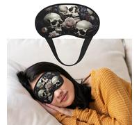 Masque de sommeil respirant bloquant la lumière - Motif fleurs noires et blanches et tête de mort - Doux et confortable - Pour homme et femme - Pour la sieste à la maison
