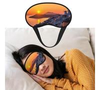 Masque de sommeil respirant bloquant la lumière - Motif île de Grèce - Coucher de soleil - Bandeau doux et confortable - Pour homme et femme - Pour la sieste à la maison
