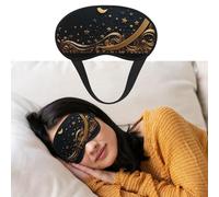 Masque de sommeil respirant bloquant la lumière sur fond doré et croissant de lune - Bandeau doux et confortable pour la nuit - Pour homme et femme - Pour la sieste à la maison