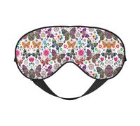 Masque de sommeil réversible avec motif floral blanc et papillons colorés - Réglable et confortable