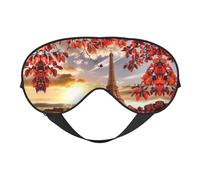 Masque de sommeil réversible Motif Tour Eiffel de Paris avec feuilles d'automne Idéal pour le camping, la méditation et les quarts de travail, ajustement parfait, pas de fuite de lumière