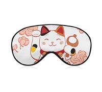 Masque de sommeil rose chat porte-bonheur japonais fleur de cerisier avec les yeux bandés pour dormir couvre-masque pour les yeux occultant élastique pour une nuit complète de voyage et de sieste