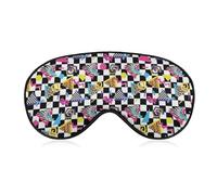 Masque de sommeil souple pour femme, avec sangle réglable, motif à carreaux noir et blanc, style rétro années 80-90