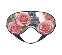 Masque de sommeil Tour Eiffel avec fleur de rose, masque pour les yeux 100 % soie naturelle de mûrier avec couvre-yeux ultra doux pour dormir, voyage, sieste
