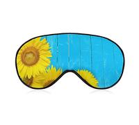 Masque de sommeil Tournesol sur bleu Vieux bois Masque pour les yeux bandeau avec sangle réglable Vintage Jaune Floral Soft Eye Cover pour bloquer les lumières
