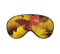 Masque de sommeil tournesols jaunes avec papillon rouge pour homme et femme - Couverture des yeux avec sangle réglable - Doux et respirant - Occultant - Antidérapant - Essentiels de voyage
