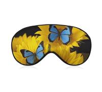 Masque de sommeil tournesols jaunes avec papillons bleus pour homme et femme - Masque de sommeil latéral avec sangle réglable - Doux et respirant - Masque occultant antidérapant - Essentiels de voyage