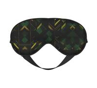 Masque de sommeil ultra doux à imprimé géométrique noir, vert et doré, bloquant la lumière pour un sommeil profond, en voyage, à la maison