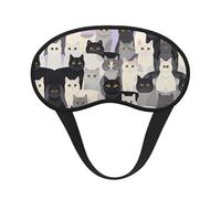 Masque de sommeil ultra doux et doux à motif de chat noir et blanc avec sangle élastique pour dormir, voyager, travailler et méditer - Protection oculaire sans pression